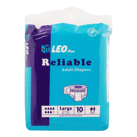 Leo PlusReliable Adult Diapers, Large, 38x59 Inches, 10-Pack - Main Image
