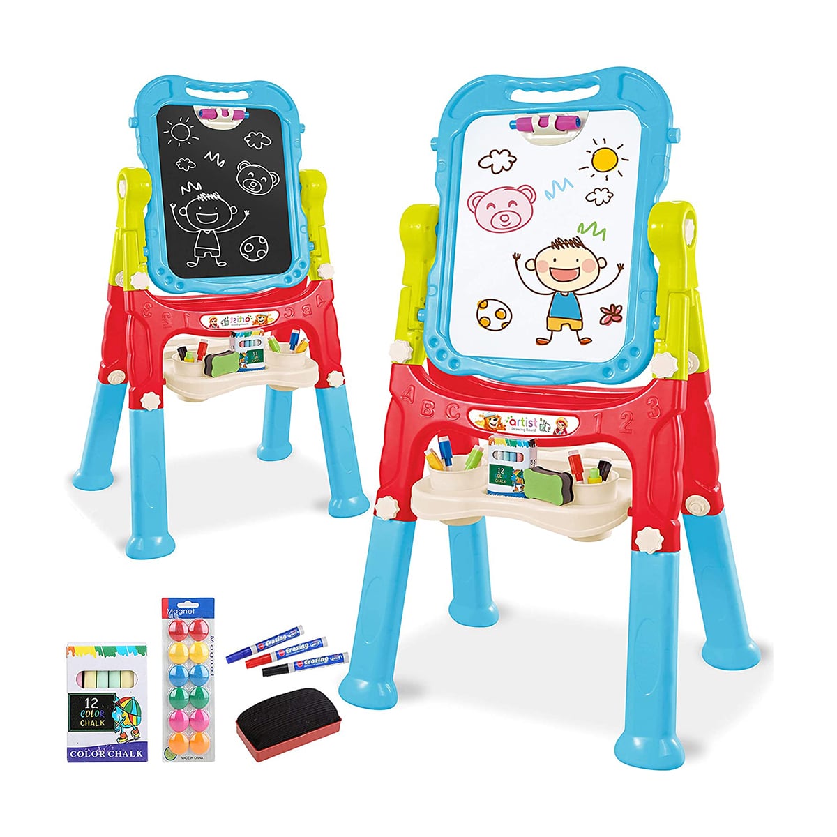 Magnetic Double-Sided Drawing Board Kids Art Easel Standing Children Graffiti Writing Tablet Green