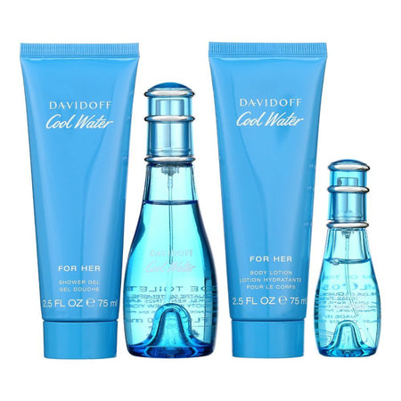 Davidoff Cool Water Gift Set: Eau de Toilette 50ml & 15ml+Shower Gel 75ml+Body Lotion 75ml, For Women, 4-Pack - Main Image