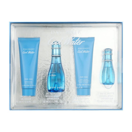 Davidoff Cool Water Gift Set: Eau de Toilette 50ml & 15ml+Shower Gel 75ml+Body Lotion 75ml, For Women, 4-Pack - Image 2