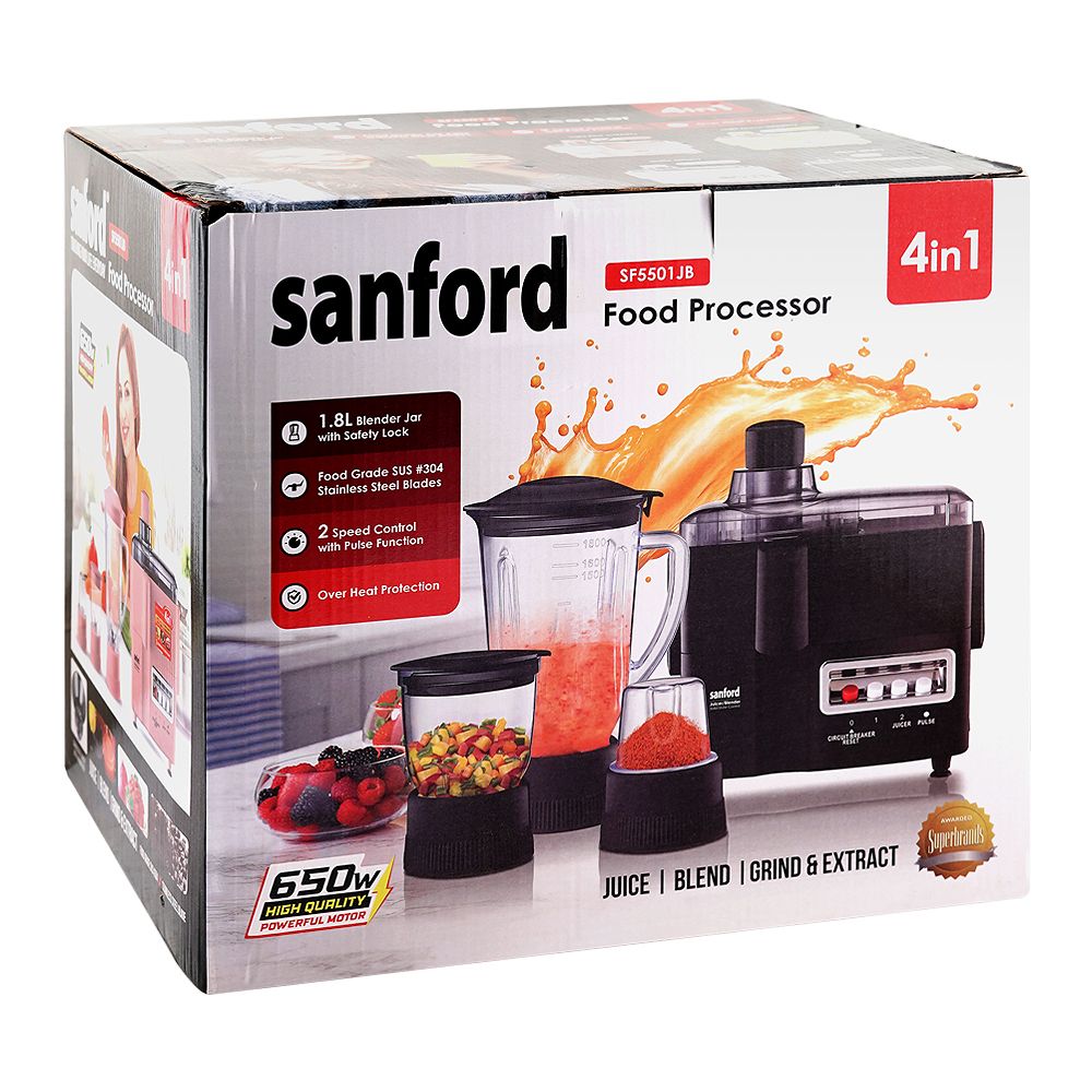 Sanford 4-In-1 Food Processor, 650W, 1.8 Liter, SF-5501JB - Main Image