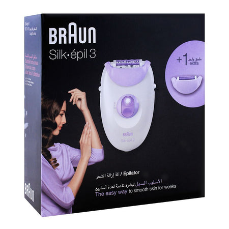 Braun Silk Epil 3, Legs & Arms Epilator, White/Purple, 3170 - Image 2
