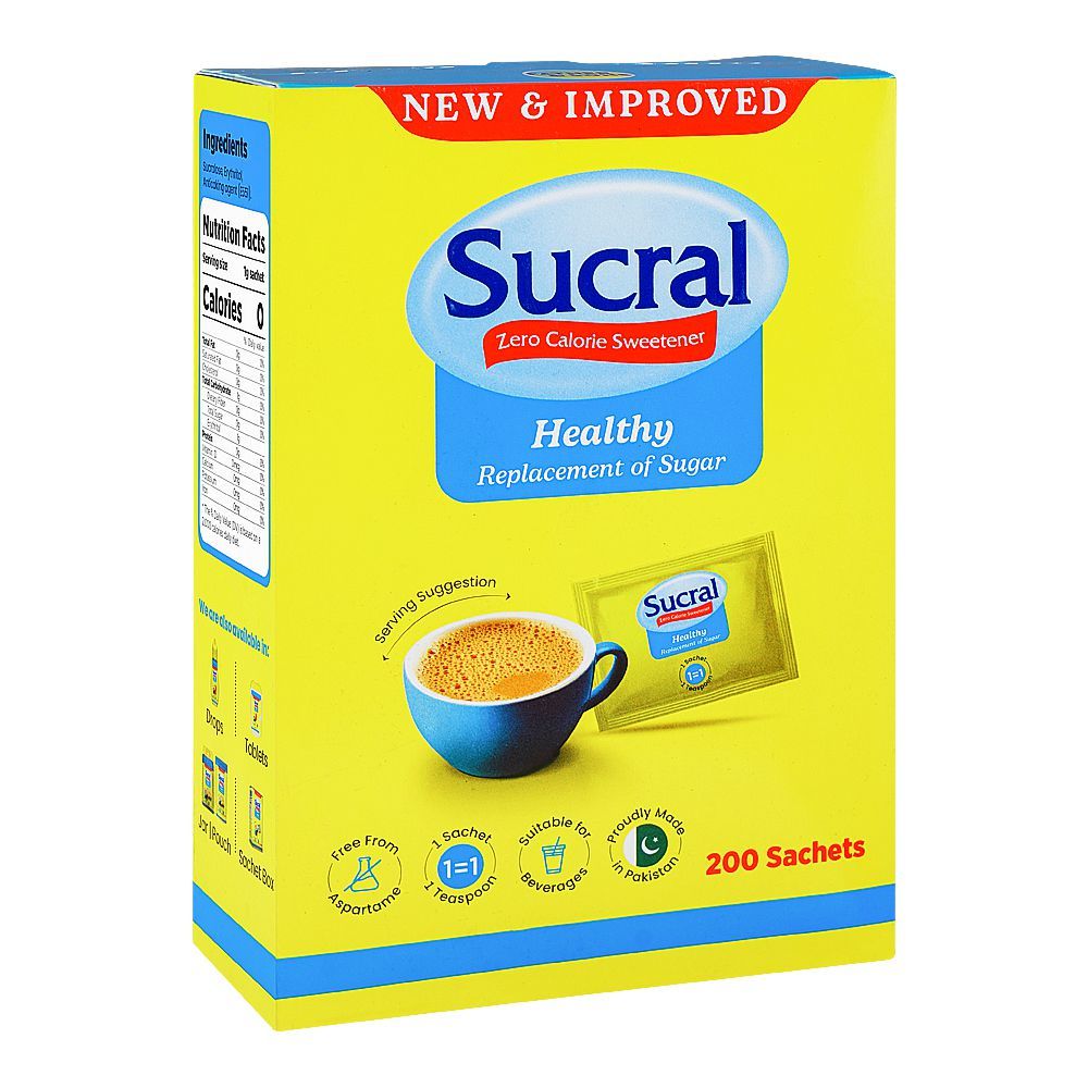 Sucral Zero Calorie Sweetener Sachets Box, 200-Pack - Main Image