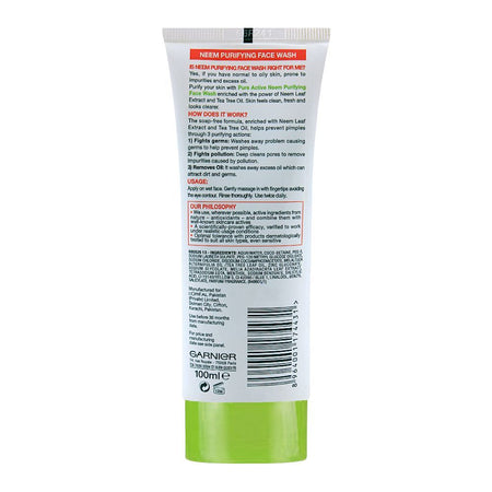 Garnier Skin Active Pure Active Neem Purifying Face Wash, For Normal to Oily Skin 100ml - Dissolve Dirt and Impurities - Image 5
