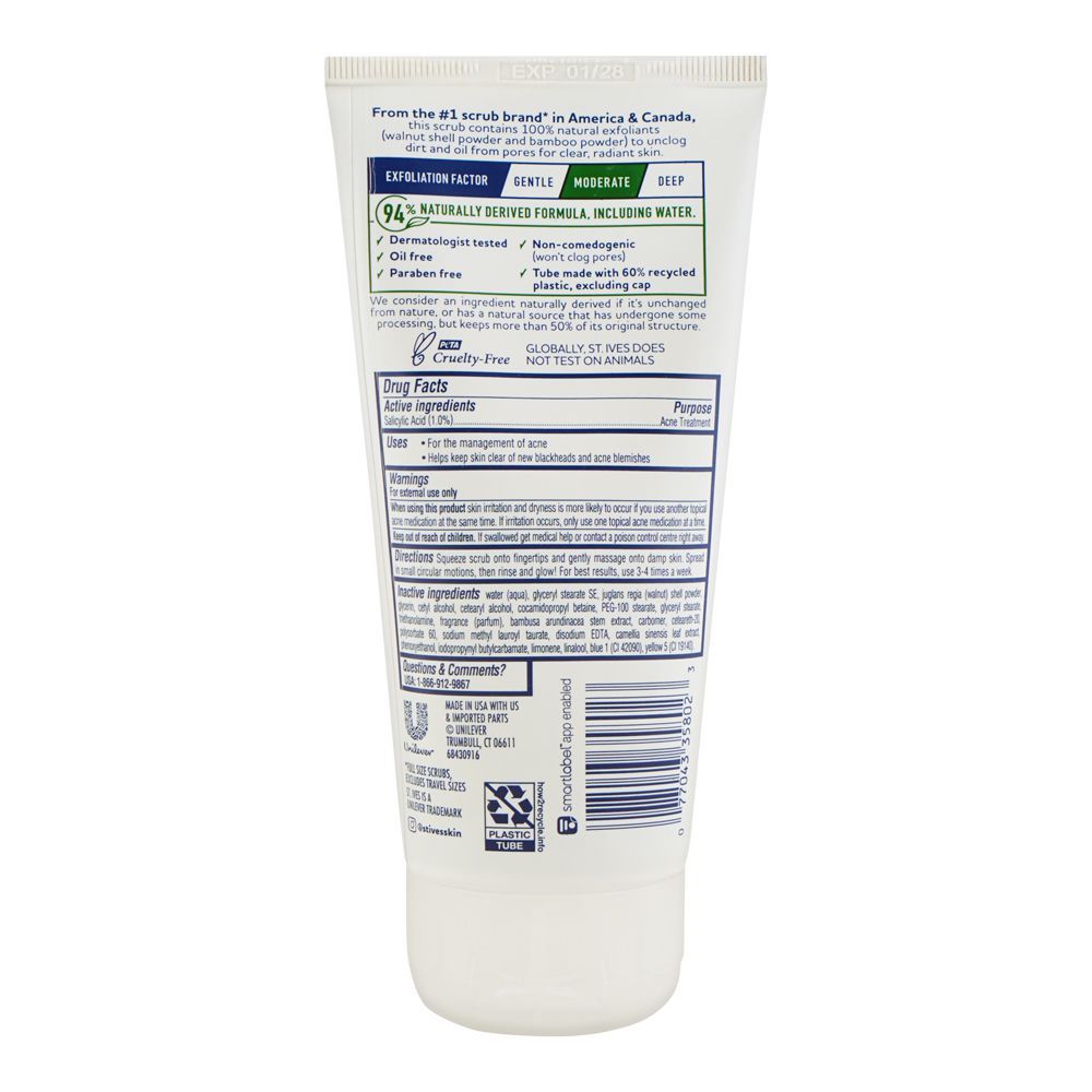 St. Ives Blachhead Clearing Green Tea & Bamboo Scrub Tube, Paraben & Oil Free, Salicylic Acid, For Acne-Prone Skin, 170g - Image 2