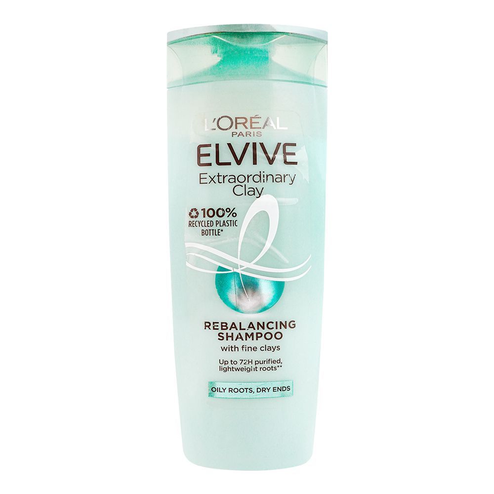 L'Oreal Paris Elvive Extraordinary Clay Re-Balancing Shampoo, For Oily Roots & Dry Ends, 400ml - Main Image