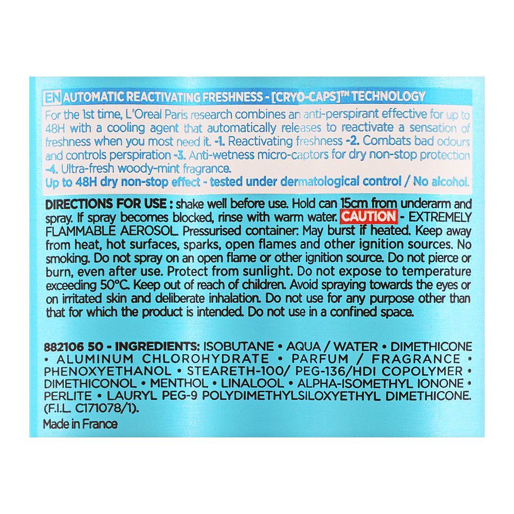 L'Oreal Paris Men Expert Cool Power Ice Effect Anti-Perspirant Deodorant Spray, 250ml - Image 3