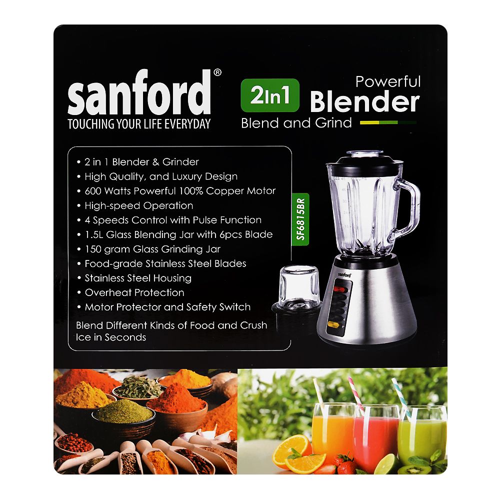 Sanford 2-In-1 Blender, 600W, 1.5 Liter, SF-6815BR - Image 2