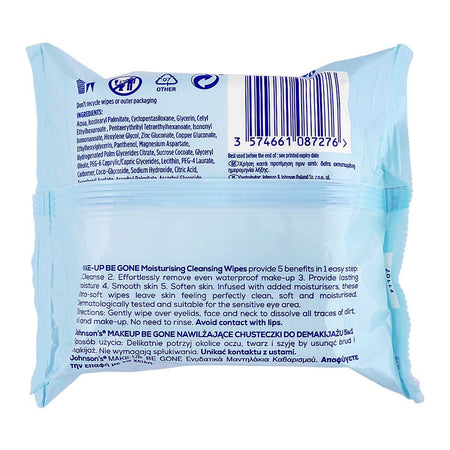 Johnson's Make-Up Gone 5in1 Moisturizing Wipes, 25-Pack - Image 2