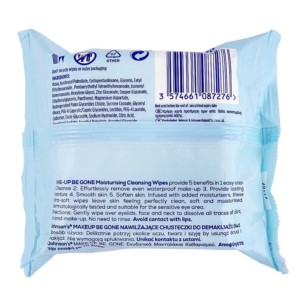 Johnson's Make-Up Gone 5in1 Moisturizing Wipes, 25-Pack - Image 2