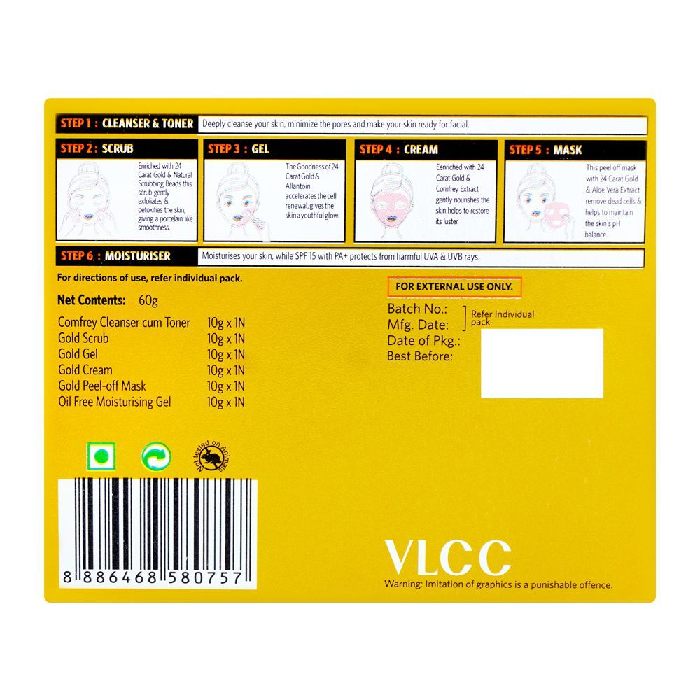 VLCC Gold 6 Step Facial Kit, SPF-15, PA+, 60g - Image 3