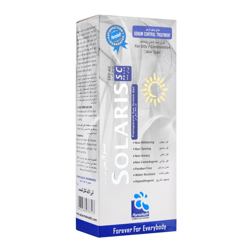 Solaris SC PA+++ SPF 40 Transparent Sunscreen Gel, For Oily & Combination Skin, Paraben Free, 45ml - Main Image