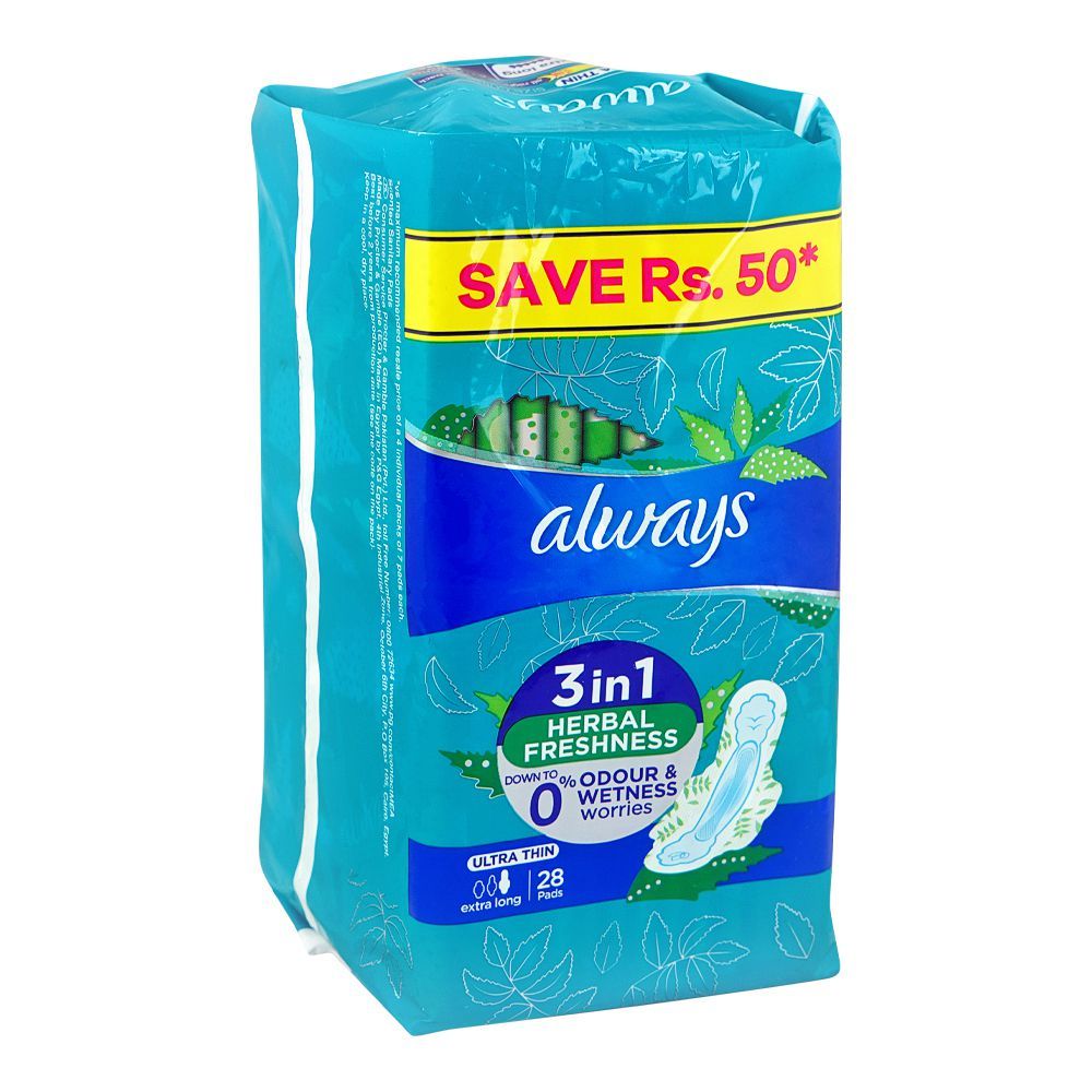 Always 3in1 Herbal Freshness Ultra Thin Extra Long Pads, 28-Pack, Save Rs.50/- - Image 2