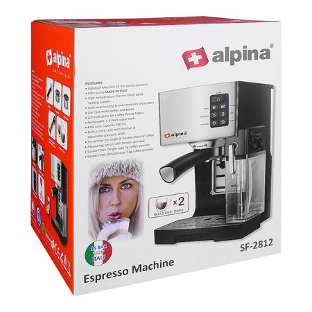 Alpina Espresso Coffee Machine, Silver/Black, SF-2812 - Image 3