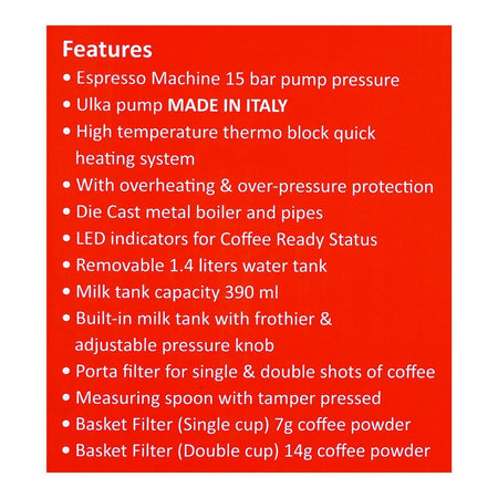Alpina Espresso Coffee Machine, Silver/Black, SF-2812 - Image 6