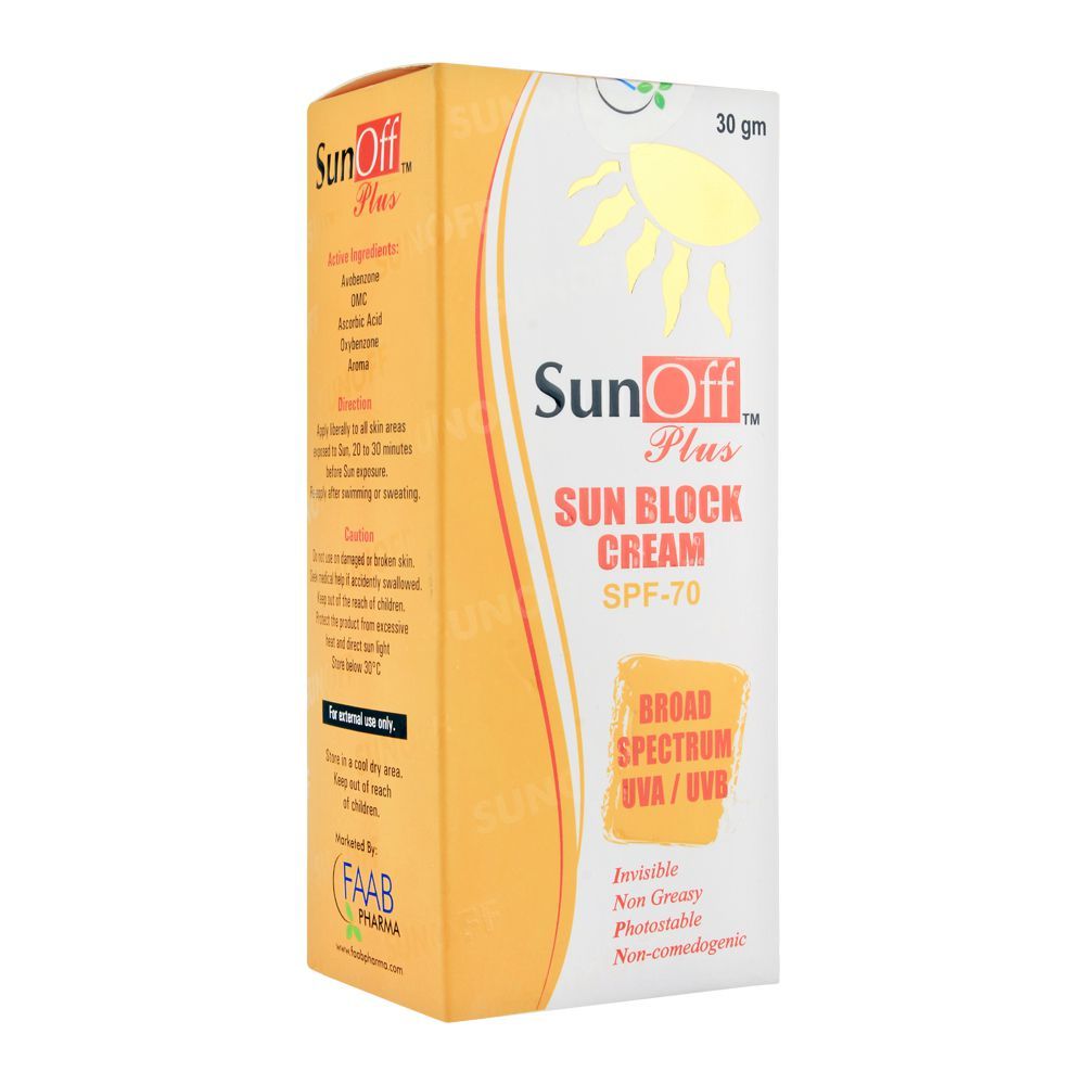 Sun Off Plus Sun Block Cream, SPF 70, Broad Spectrum UAV/UVB, 30g - Main Image