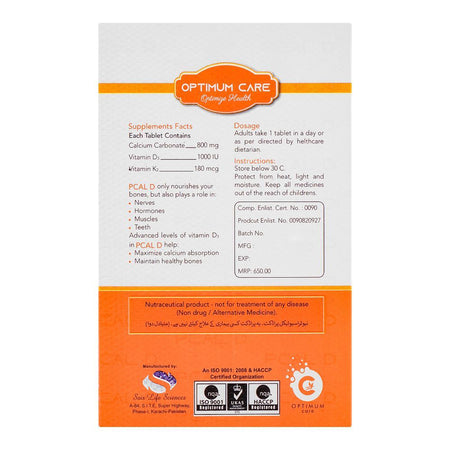 Optimum Care Pcal D Bone Health Tablet, 30-Pack - Image 2