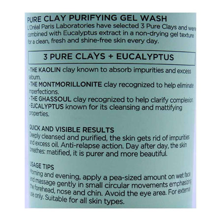 L'Oreal Paris Pure Clay Eucalyptus Purifying Gel Wash, 150ml - Image 4