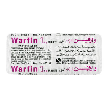 Shaigan Pharmaceuticals Warfin Tablet, 1mg, 1-Strip - Image 3