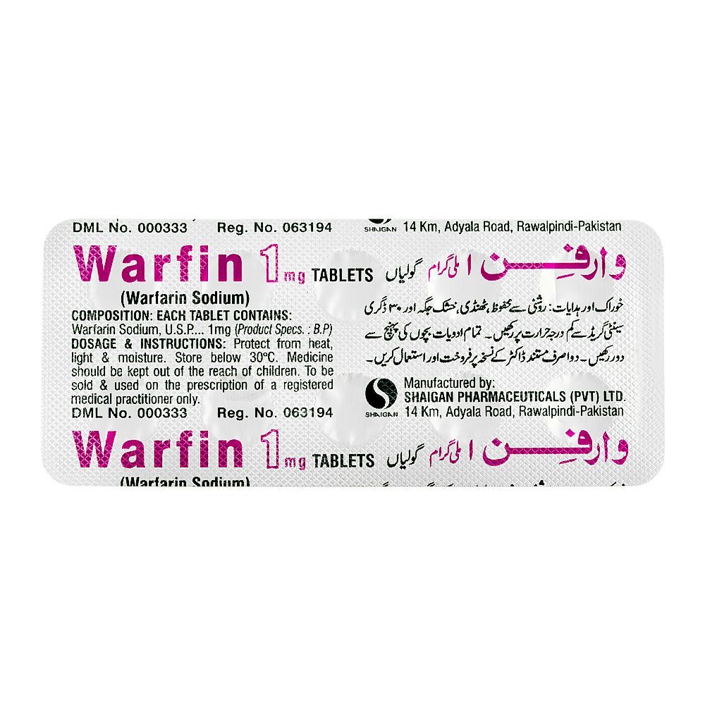 Shaigan Pharmaceuticals Warfin Tablet, 1mg, 1-Strip - Image 3