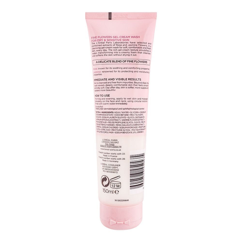 L'Oreal Paris Fine Flowers Gel Cream Face Wash, For Dry & Sensitive Skin, 150ml - Image 2