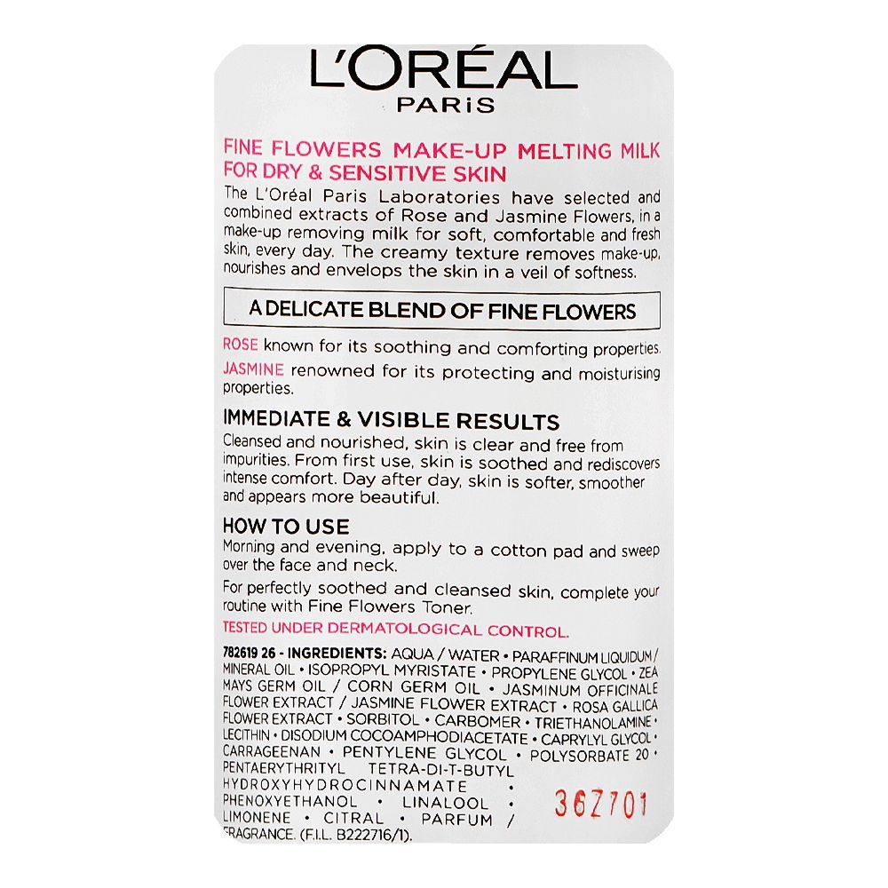 L'Oreal Paris Fine Flowers Cleansing Milk, For Dry & Sensitive Skin, 400ml - Image 3