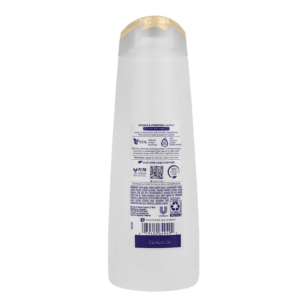 Dove Ultra Care Coconut & Hydration Shampoo, For Dry Hair, 355ml - Image 2
