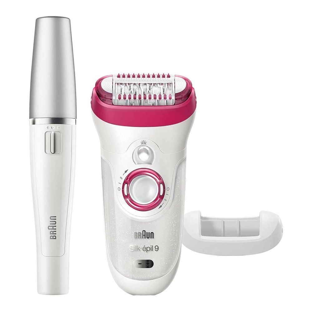 Braun Silk Epil 9 Wet & Dry Epilator, Legs + Body + Face, White/Pink, 9538 - Main Image