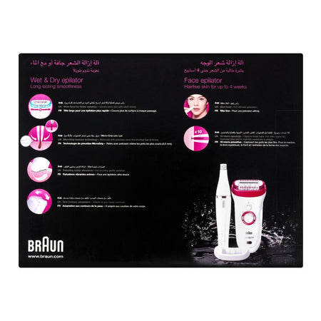 Braun Silk Epil 9 Wet & Dry Epilator, Legs + Body + Face, White/Pink, 9538 - Image 4