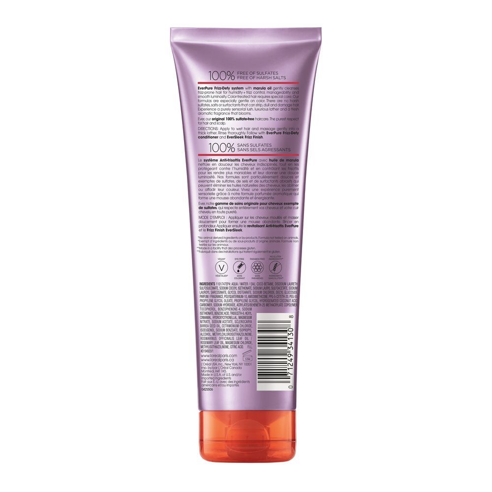 L'Oreal Paris Ever Pure Marula Oil Frizz-Defy Shampoo, Sulfate Free, 250ml - Image 2