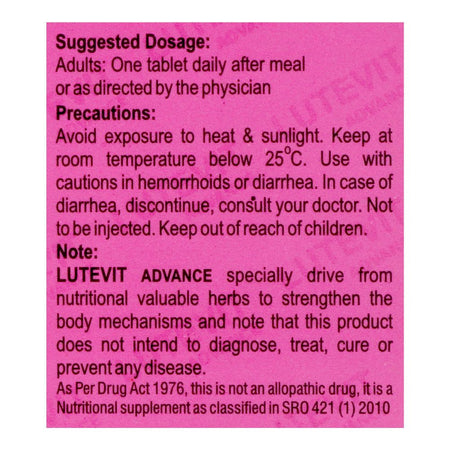 Mascon Pharmacal Lutevit Advance Tablet, Sugar-Free, 30-Pack - Image 4