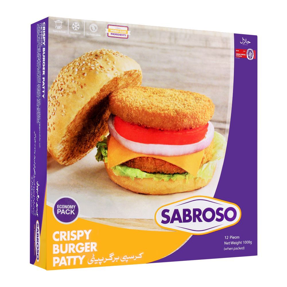 Sabroso Crispy Burger Patty, 12 Pieces, Chicken, 1000g - Main Image