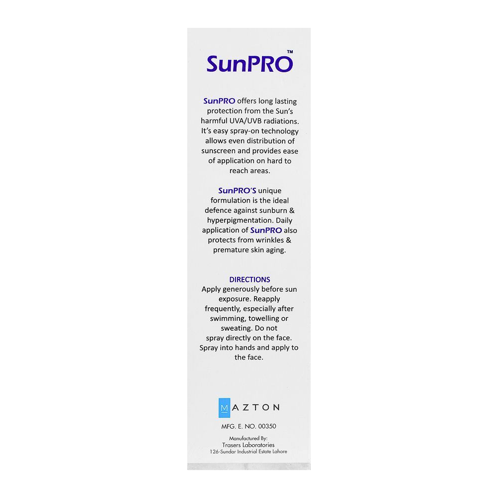 Mazton SunPro Sun Screen Lotion Spray Spf50+, PA+++, Water Resistant, 100ml - Image 2