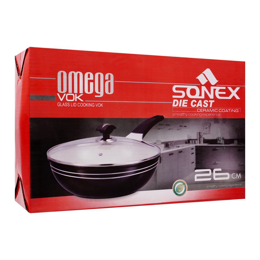 Sonex Omega Die Cast Wok, With Glass Lid, 26cm, 52278 - Main Image