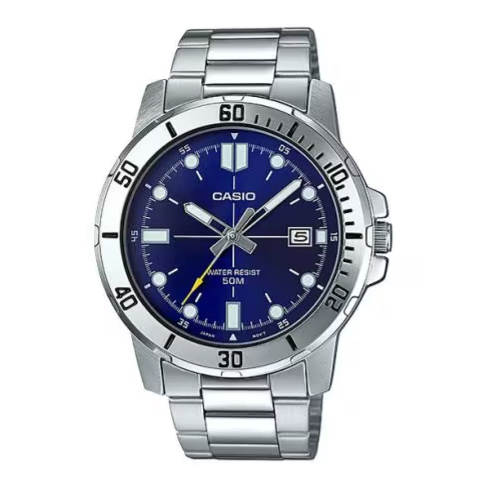Casio Men's Enticer Analog Watch With Blue Dial & Stainless Steel Bracelet, MTP-VD01D-2EVUDF - Main Image