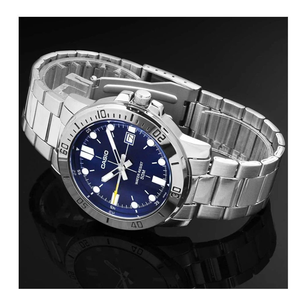Casio Men's Enticer Analog Watch With Blue Dial & Stainless Steel Bracelet, MTP-VD01D-2EVUDF - Image 2