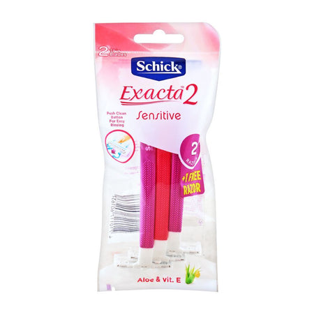Schick Exacta 2 Women Sensitive Aloe & Vitamin E Disposable Razor, 2+1 Pack, Pink/Red - Image 2