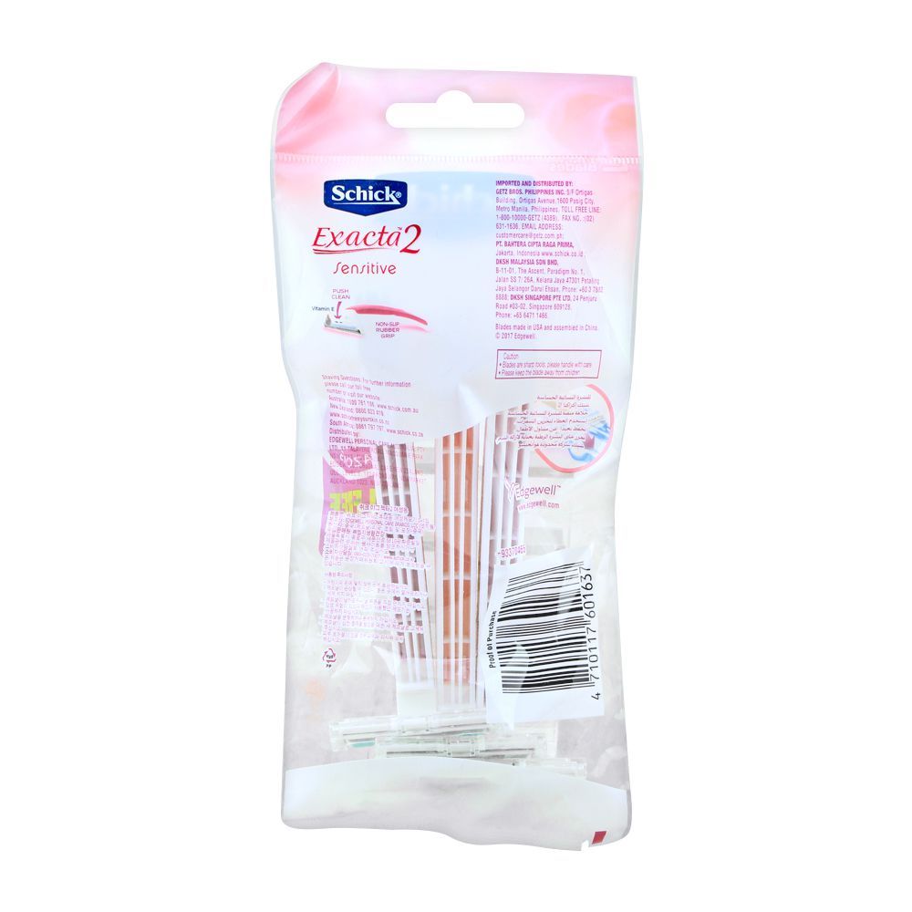 Schick Exacta 2 Women Sensitive Aloe & Vitamin E Disposable Razor, 2+1 Pack, Pink/Red - Image 3