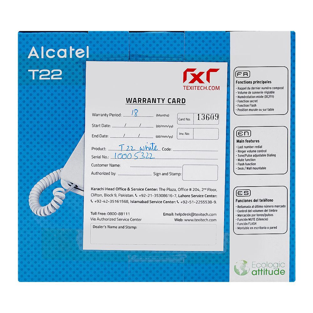 Alcatel Corded Telephone, White, T22-EX - Image 3