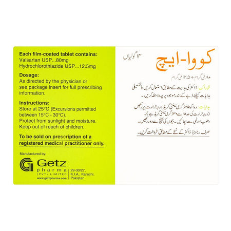 Getz Pharma Cova-H Tablet, 80mg + 12.5mg, 14-Pack - Image 3