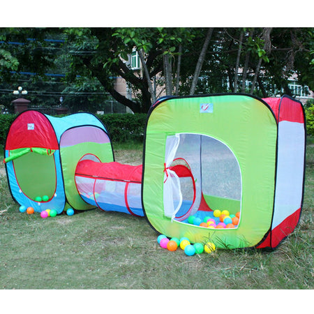 3 in 1 Tunnel Play Tent House + Free 50 Balls