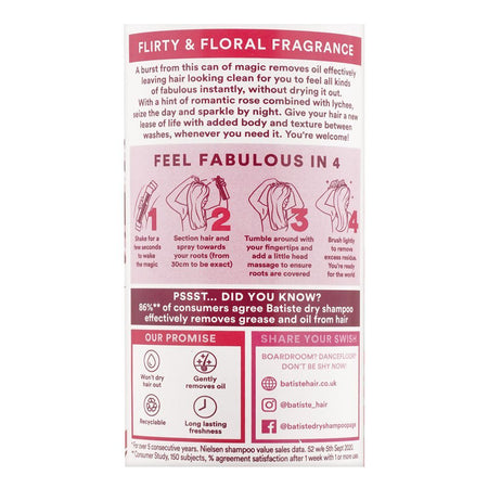 Batiste Floral & Flirty Blush Dry Shampoo, Refreshes Hair Without Drying Out, 200ml - Image 3