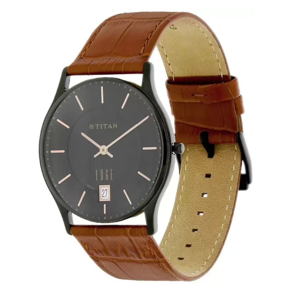 Titan Edge Slim Analog Brown Leather Strap Men's Watch, 1683NL01 - Main Image