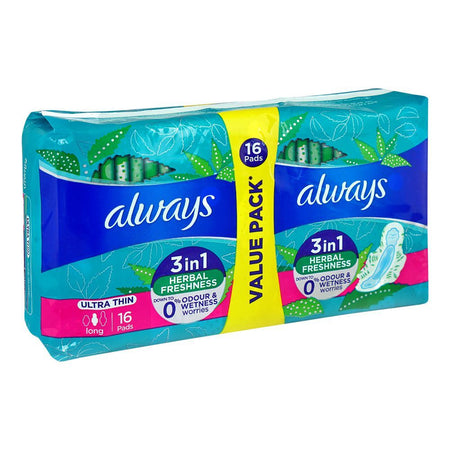 Always 3in1 Herbal Freshness Ultra Thin Long Pads, 16-Value Pack - Image 2