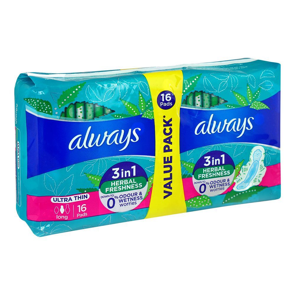 Always 3in1 Herbal Freshness Ultra Thin Long Pads, 16-Value Pack - Image 2