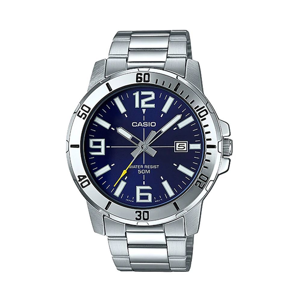 Casio Men's Enticer Analog Blue Dial Casual Watch, Stainless Steel Band, MTP-VD01D-2BVUDF - Main Image