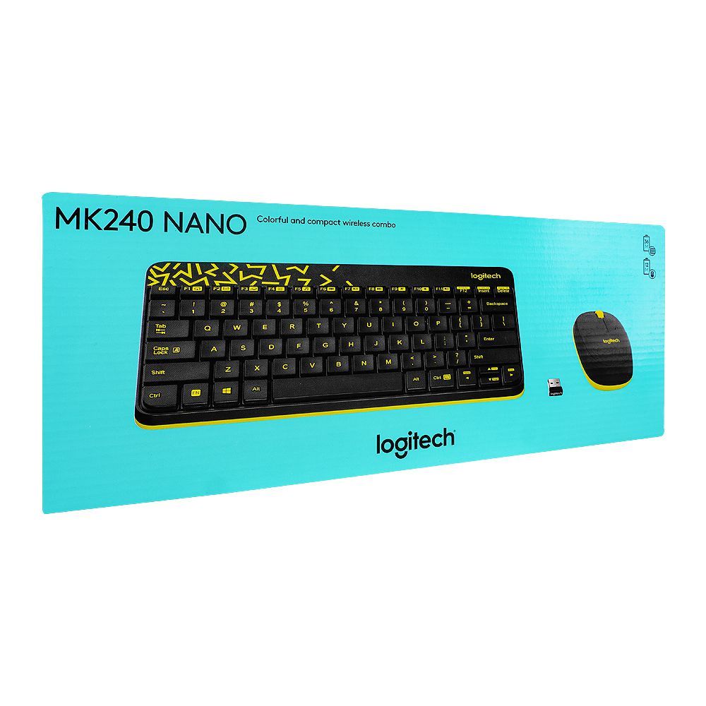 Logitech Nano Wireless Keyboard & Mouse Combo, 36M Keyboard & 12M Mouse Battery Life, Black & Yellow, MK-240, 920-008202 - Image 2