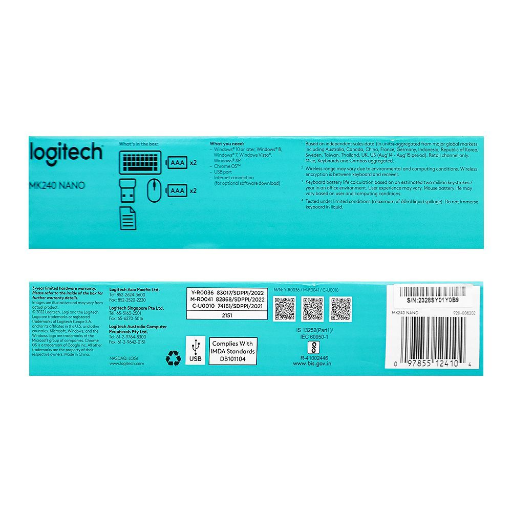 Logitech Nano Wireless Keyboard & Mouse Combo, 36M Keyboard & 12M Mouse Battery Life, Black & Yellow, MK-240, 920-008202 - Image 4