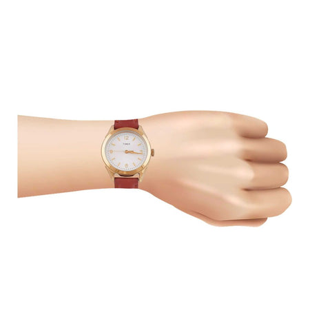 Timex Women's Golden Round Dial With Plain Red Strap Analog Watch, TW2R91100 - Image 4