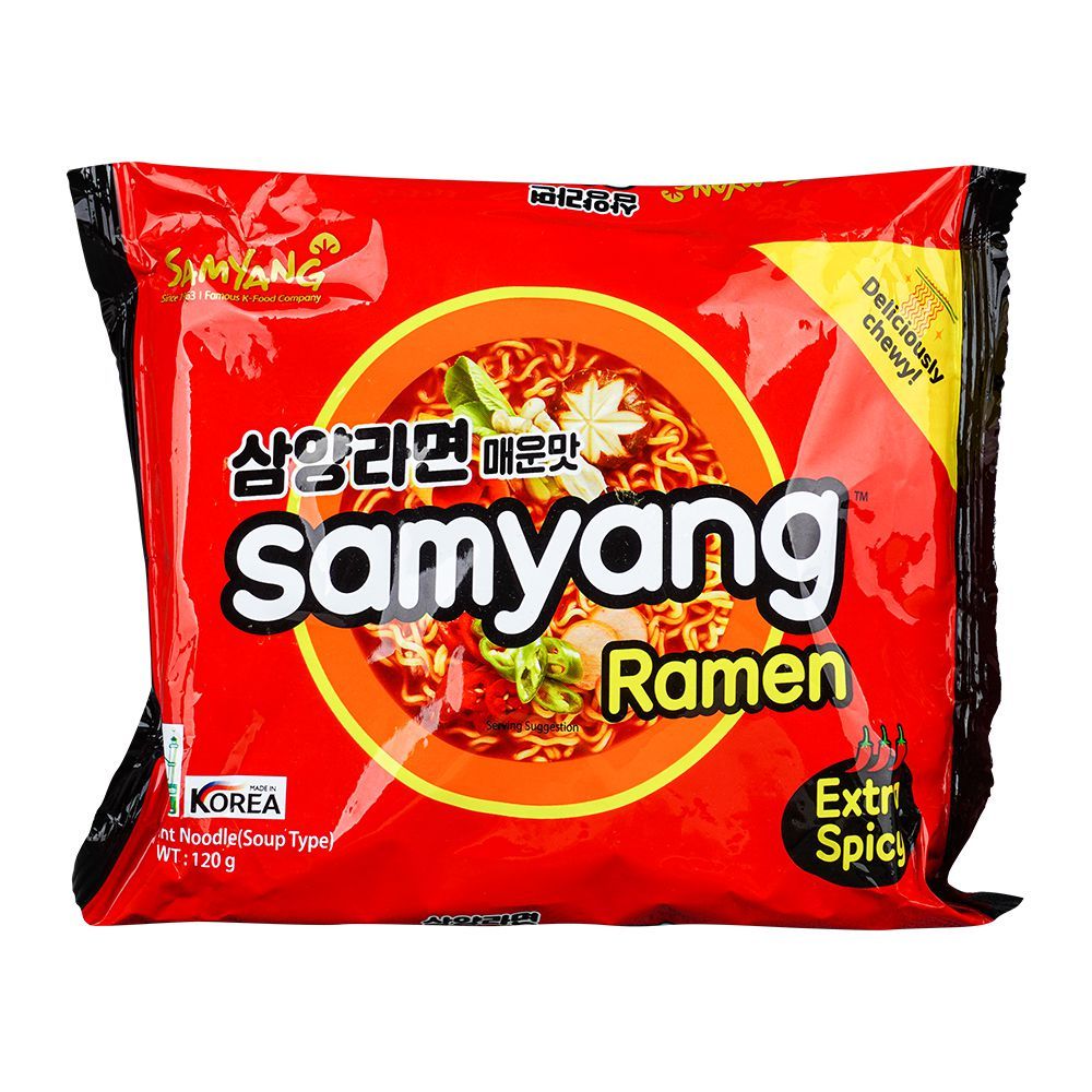 Samyang Ramen Extra Spicy Soup Type Instant Noodles, Korean Noodles, Halal, 120g - Main Image